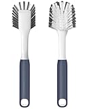 ROSEOK Dish Brush with Built-in Scraper,Kitchen Scrub Brush for Cleaning Dishes,Pots,Non-Stick Pans and Sinks,Navy Blue,2 Pack