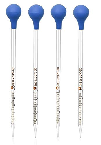 4 Pack (2ml) Glass Graduated Dropper Pipettes Lab Dropper with Rubber Cap and Scale