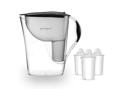 Fashion-Wasserfilter PerloPur (anthrazit) mit 3 Classic Filterkartuschen - Reduzierung von Kalk, Chlor, Blei & Kupfer - kompatibel zu Brita Classic - Made in EU