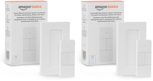 Image of Amazon Basics Smart Dimmer Switch and Remote for Music and Routines, Compatible with Alexa Only, Compatible Echo Devices Required, Easy Setup, No Wiring Required, Handheld (Pack of 2)