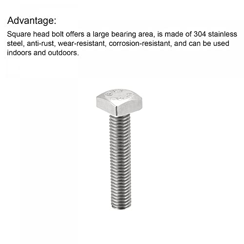 Image of uxcell Square Head Bolt, 10pcs M5x16mm Fully Thread 304 Stainless Steel Grade C Square Machine Screws