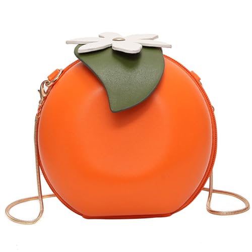 Orange Fruit Bag, 6inch PU Leather Orange Purse with Chain Strap, Small Orange Crossbody Purse, Orange Shaped Purse for Women Girls