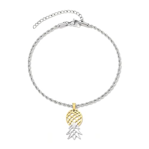 Image of Upside Down Pineapple Anklet, Upside Down Pineapple Pendant Ankle Bracelet (Gold /Silver Combo)