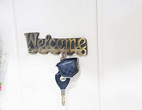 Image of KridayKraft Metal Welcome Printed Key Holder for Living Room Bedroom Entrance Home Office Walls Decor Wall Hanging Key Hooks Wall Sculpture Modern Wall Art for Decoration & Gifting Purpose