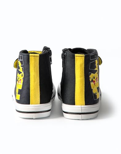 Pokémon Pikachu Boys High-Top Trainers with Hook and Loop Strap | Pika Kids Black Yellow Lightning Bolt Footwear2