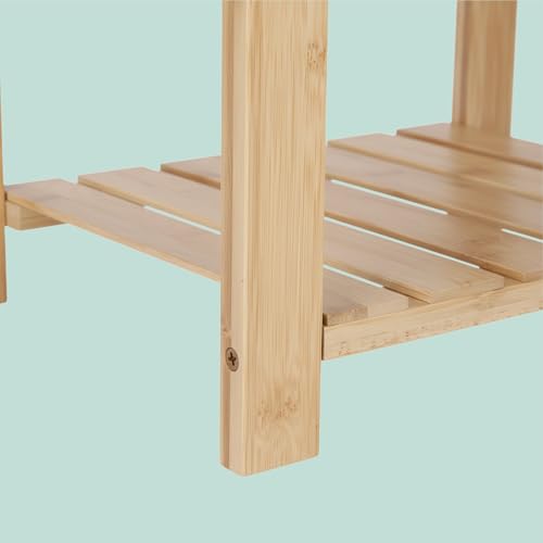 Relaxdays Badhocker aus Bambus, mit Ablage & Duschkopfhalter, Griffe, HxBxT: 42 x 53 x 33 cm, Sitzbank Bad & Flur, Natur