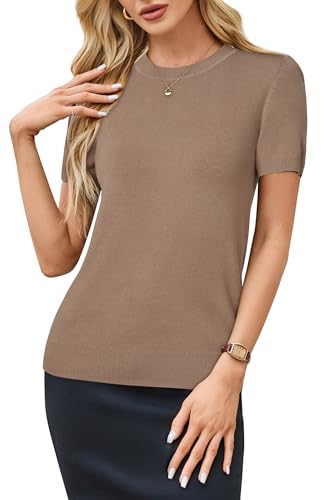 Image of Arach&Cloz Women's Lightweight Wool Blend Short Sleeve Sweater Top Business Casual