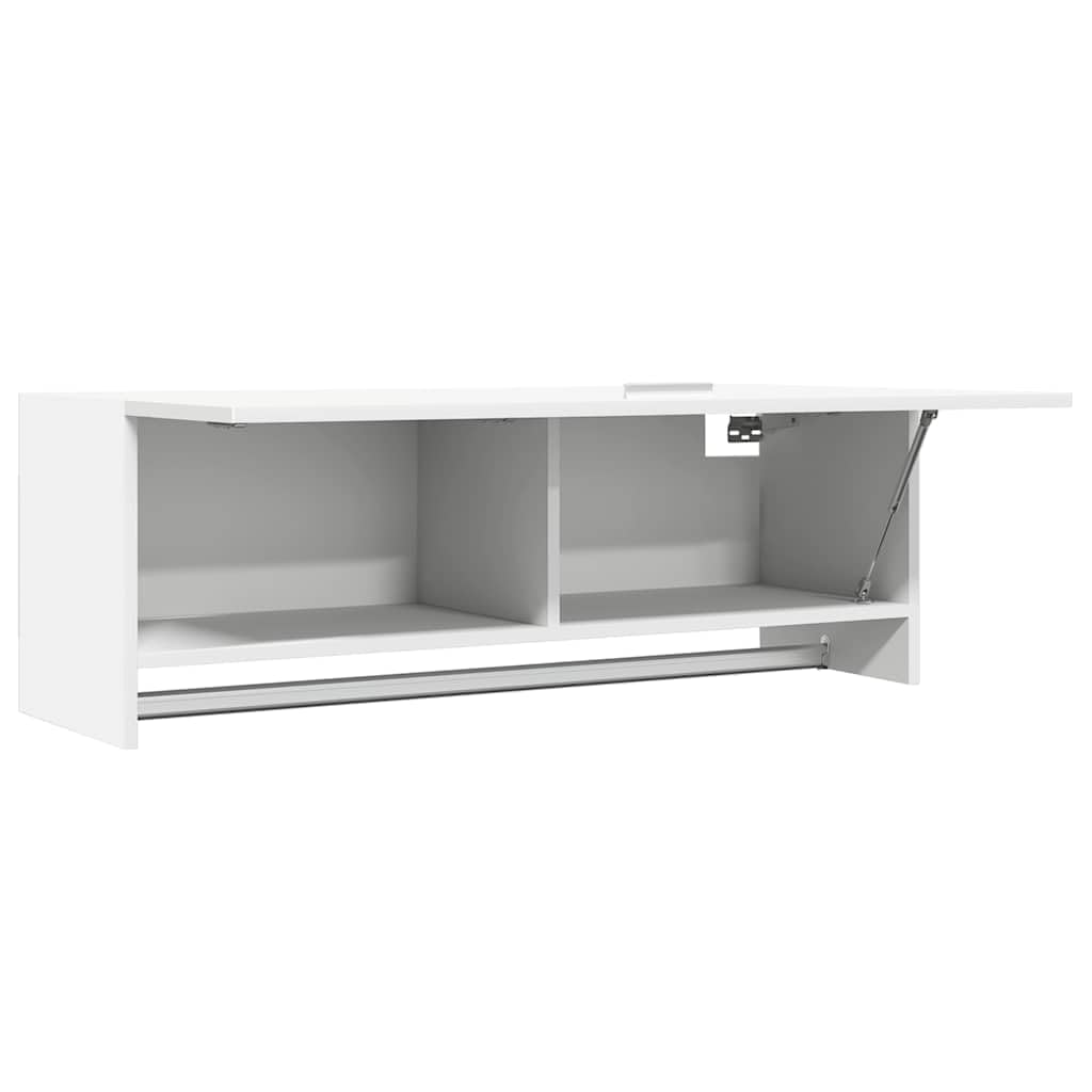 Biała szafa na ubrania 100 x 32,5 x 35 cm z materiału drewnopochodnego z 2 półkami, drążkiem na ubrania i miejscem do przechowywania, do sypialni, pokoju dziecięcego, korytarza
