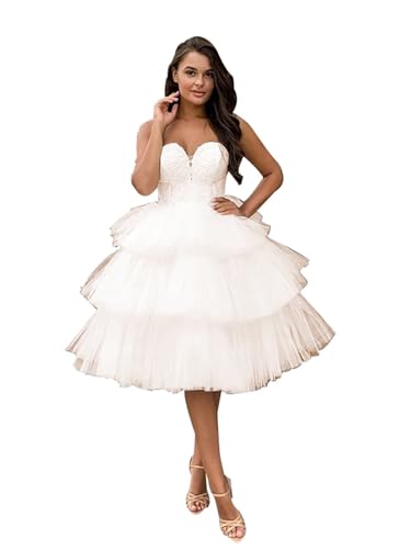 Lace Boho Short Wedding Dresses for Bride Applique Corset Wedding Dresses for Women Tulle Bridal Shower Dress