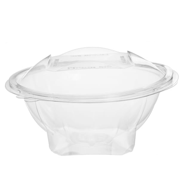 25 Bols de Plástico PET con Tapa, 750ml, Ø17,2cm, Color Transparente, Bols para Comida, Fruta, Verduras, Hostelería, Catering, Reciclable