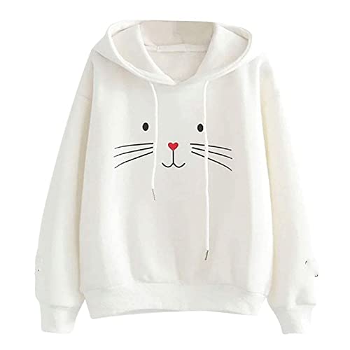a to z creation Cute Printed Fleece Hooded Neck Hoodie for Women (White, XL)-picture-52