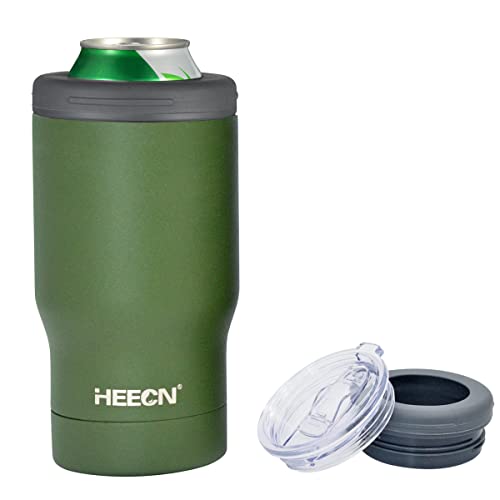HEECN® Enfriador de cerveza al vacío - Soporte para latas y botellas - Funda enfriadora cerveza- Tazas aisladas con tapa y abridor de botellas - Termico 330ml (Verde)