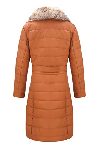 Bellivera Women Faux Leather Puffer Padding Jacket Bubble Sherpa-Lined Coat With Detachable Fur Collar 5528 Camel S #TOP1