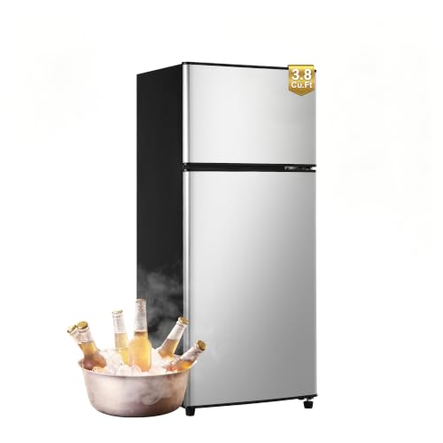 Image of Mini Fridge with Freezer, 3.8 Cu. Ft Double Door Compact Fridge Silver Gray