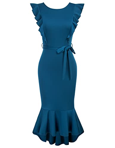 GRACE KARIN Damen Slim Wrap Midikleid Rundhals Kurzarm Fischschwanzkleid...