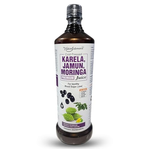 Image of Hakim Suleman's Cold Pressed Karela Jamun Moringa Juice - Natural Herbal Drink, Supports Blood Sugar & Immunity, No Added Sugar, Preservatives or Artificial Flavours - 900 ml