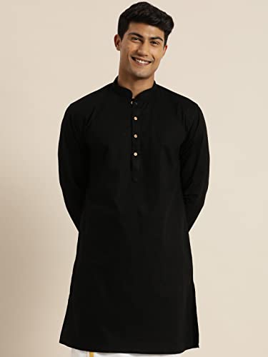Image of VASTRAMAY Men Cotton Linen Solid Kurta | Cool & Breathable Ethnic Wear with Mandarin Collar for Eid, Holi & Festive Occasions