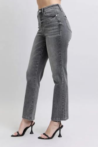 Judy Blue Gray High Rise Rhinestone Straight Jeans3