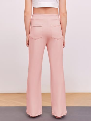 Haloumoning Girl's Flare Pants Kids High Waisted Button Multiple Pockets Yoga Bootcut Pants Full Length Bell Bottoms - Image 6