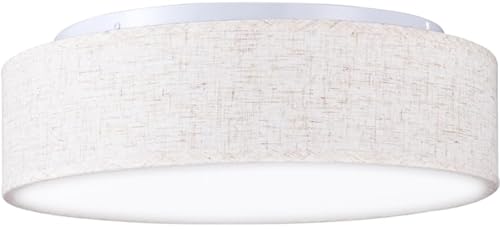 Madera Nieve Plafón de Techo Redondo de Tela 38 cm, Pantalla Textil con 2 Casquillo E27 (40W máx.) Lámpara de Techo para Salón, Dormitorio, Pasillo o Habitación Infantil,Sin bombilla (Lino-beige, 38)