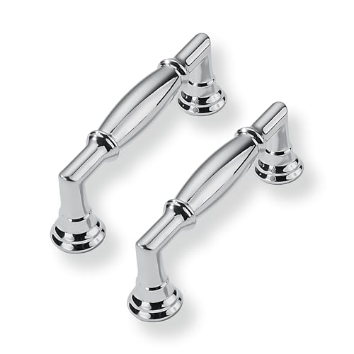 CABDM 2 Pack 3 Inch(76mm) Vibrant Polished Chrome Cabinet Pulls Solid Heavy Duty Round Cabinet Pulls Kitchen Cabinet Hardware for Cupboard Drawer Handles Dresser Pulls