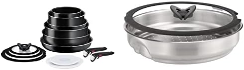 Tefal Ingenio Easy On 3 Piece Set, Frying Pan Set, Stackable, Easy Cleaning, Non-Stick Coating, Removable Handle, Heat Indicator, L1599302 , Black