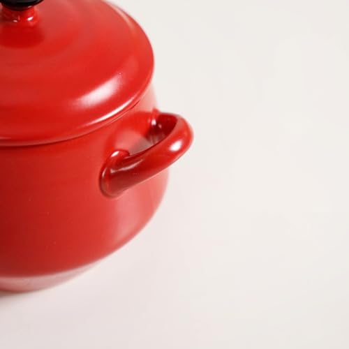 Image of Nestasia Set of 2 Ceramic Serving Pots with Lids (450ml) - Small Handled Pots for Curry, Dal, Rice, Soup & Gravy, Kitchen Tableware & Gift Set (Red)