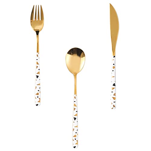 Hemoton 3pcs Stainless Steel Cutlery Handle Spoon Fork Knife Rustproof Silverware for Western Food for Home Office Camping and Outdoor Use