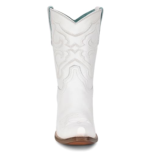 Corral Ladies Ld White Embroidery Ankle Boot, Snip Toe, Leather Sole, 7" Shaft, Cowhide Leather, Western Ankle Boot, White Z5071 Size3
