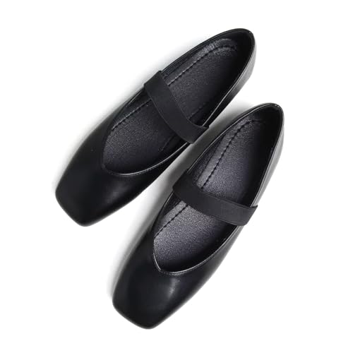Hee grand Leather Flats for Women Comfortable Square Toe Mary Jane Shoes Elastic Strap Flats Lightweight Walking Shoes3