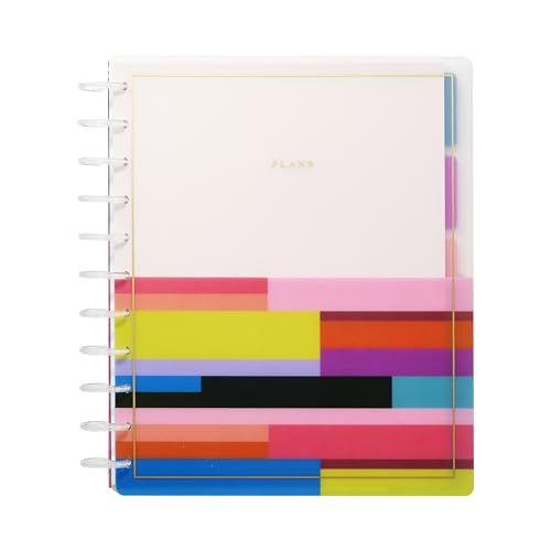 Happy Planner Undated Plans + Notes Monthly Planner Notebook Journal, 12-Month Planner, Colorblock Brights Theme, Big Size, 95 Pages, 4 Dividers, 12 Planner Sticker Sheets, 8 1/2