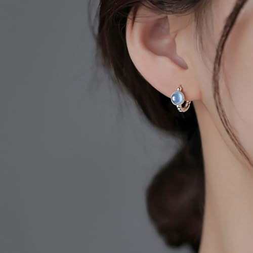 SLUYNZ Solid 925 Sterling Silver Synthetic Blue Gemstone Hoop Earrings for Women Teens Aquamarine Hoop Earrings Huggie3