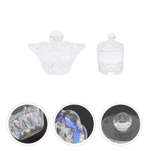 2 vasos octagonales de cristal para manicura con tapa miniatura 7