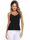 💕Diseño: Camiseta sin mangas, sexy, cuello en V , diseño de costura de encaje, ajuste delgado, diseño de color sólido, hermoso y encantador, es una pieza de ropa esencial para todas las mujeres o niñas de moda.