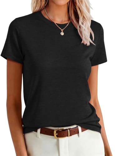 Image of UNCLECAT Womens Short Sleeve Tops Summer Basic T Shirts Crewneck Causal Tee | Solid Color, Trendy Fashion Clothes, Casual Basic Tee