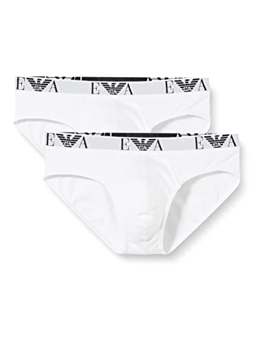 Emporio Armani Underwear 2-Pack Brief Essential Monogram Slip, White/White, S (Lot de 2) Homme