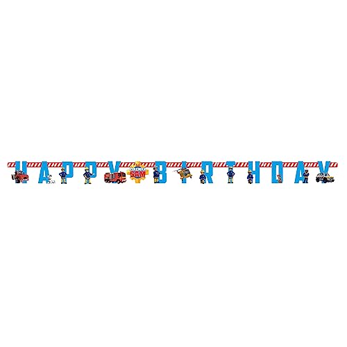 amscan- Feuerwehrmann 9912962 – Guirlande Sam Le Pompier 180 x 15 cm, Papier, décoration d'anniversaire, Multicolore