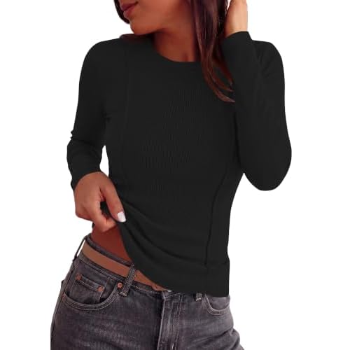 LOMON Long Sleeve Shirts for Women Fall Tops Ribbe