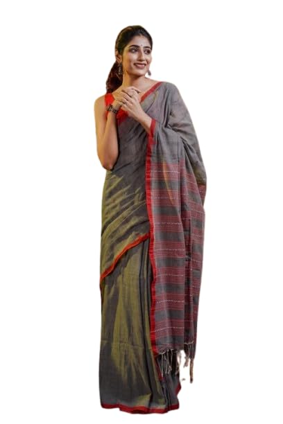 Authentic Traditional handloom pure cotton tangail/jamdani saree with contrust border,running blouse piece-image-35