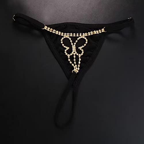 Eyraevor Women Sexy Crystal G-String Thong Rhinestone T Back Belly Waist Chain Underpants Mini Underwear Body Jewerly (Butterfly-Gold) #TOP4