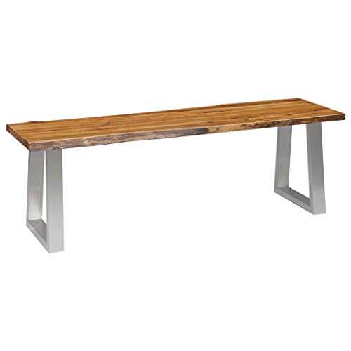 vidaXL Madera Acacia Maciza Banco Acero Inoxidable Casa Hogar Jardín Sala Cocina...