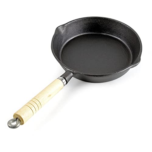 Wiltec Sartén De Hierro Fundido Ø20Cm, Todo Tipo De Cocinas, Mango De Madera Y Vertido Fácil Utensilio