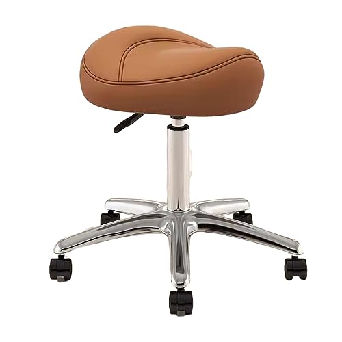 NUNETH Saddle Office Chair Adjustable Height 36-50 Cm, Dental Hygienist Artists Saddle Rolling Stool, Metal Salon Saddle Seat with 360° Swivel PU Wheel (Color : Brown)
