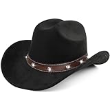 PRESTIGE VOYAGER Western Classic Cowboys Hat for Women Teens Girls Small Short Wide Brim Cowgirls Hat Glitter Roll Up Hat Size M-L Black