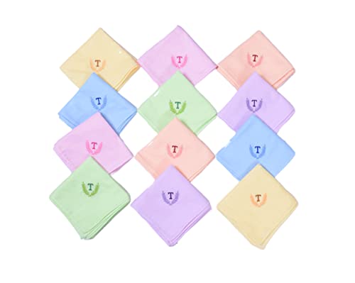 Image of ANTONIA Personalized Cotton Women's Handkerchiefs with Embroidered Initials, Assorted Colours (33 cm x 33 cm)