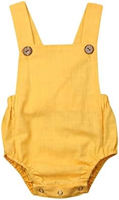 Xmasgifts Newborn Infant Baby Girl Boy Summer Romper Solid Color Sleeveless Jumpsuit Backless Overalls Cotton Outfits (6-12M, Yellow)
