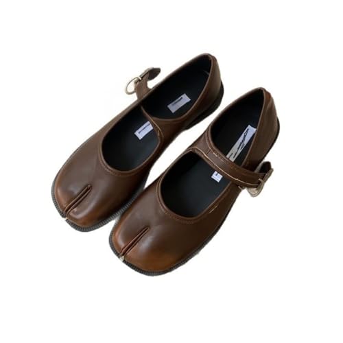 Women's Vintage Tabi Ballet Flats Split-Toe Retro Mary Jane Leather Shoes Buckle Soft Casual Dressy Office Work Party