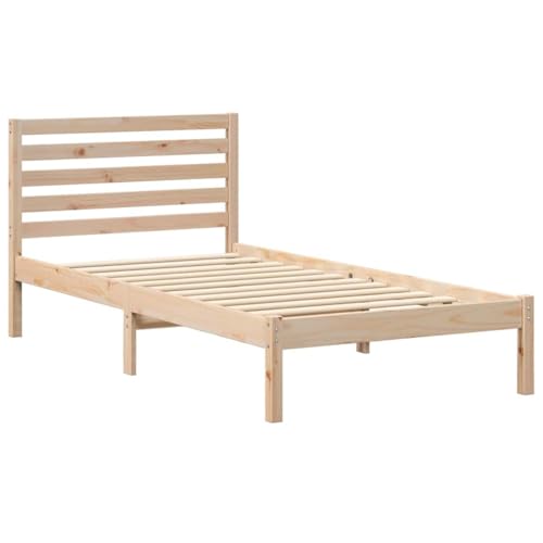 vidaXL Struttura Letto Piattaforma 90 x 190 cm in Legno di Pino Massello con Testiera, Finitura Marrone, Senza Rete A Doghe. Design Contemporaneo per Interni, Mobili per Casa, Arredamento Camera da