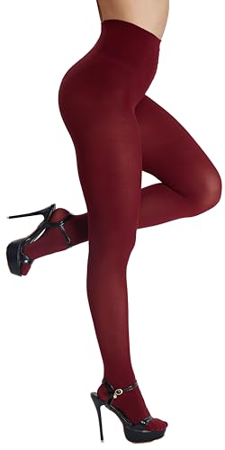 Viozocy Collant Femme 80 Deniers, Taille Haute Élastique et Confortable, Effet Mat Opaque 29 Coloris Rouge Bordeaux L-XL