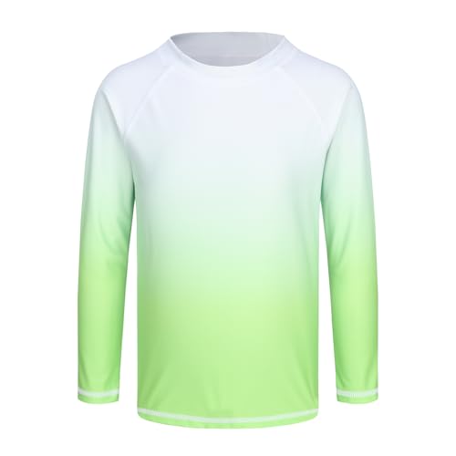 Girls Long Sleeve Swim Shirt Rash Guard for Girls One Piece Bathing Suits with UPF 50+ Sun Protection Green Gradient Size 6/6x
